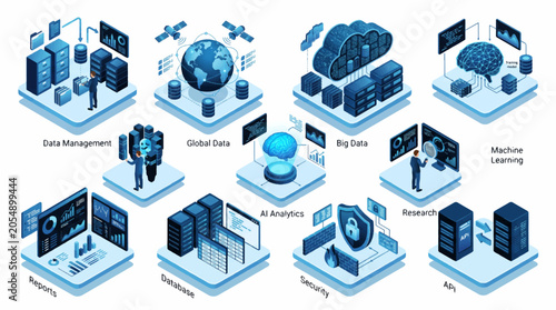 Modern Digital Data Platform Isometric Diagram Vector Illustrating Advanced Application Cloud Infrastructure Multi Layer Processing Architecture and Storage Strategy Framework