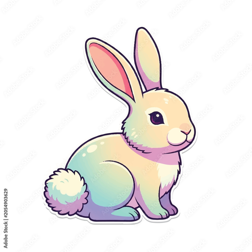 Fototapeta premium Cute cartoon bunny rabbit illustration with pastel colors.