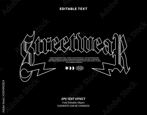 Editable Text Effect Vector of Black White Streetwear old Europe Gothic medieval work shirt Uniform or denim jacket Design for Printing, garment, merchandise, apparel, small business