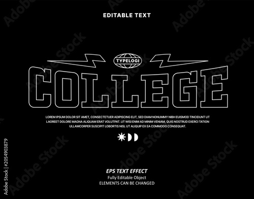 Editable Text Effect Vector of Black White Streetwear utilitarian college university work shirt Uniform or denim jacket Design for Printing, garment, merchandise, apparel, small business