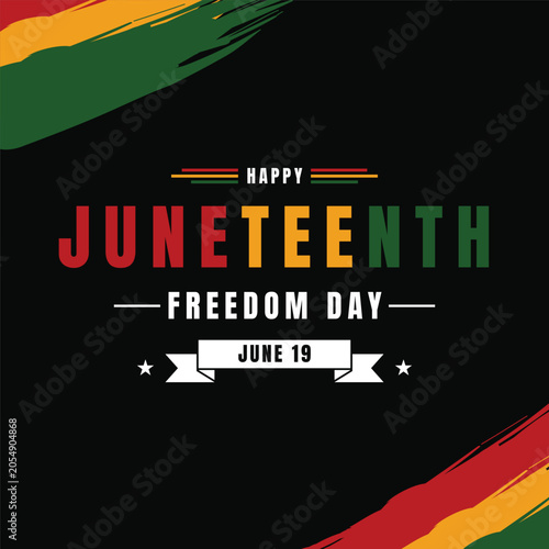 Happy Juneteenth Freedom Day Banner with Red, Green, and Yellow Brush