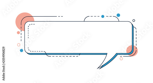 Long rectangular speech bubble with rounded corners displayed with abstract colorful background shapes and small dots.