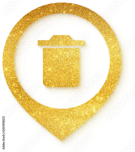 Canvas Print Trash icon in gold glitter location pin shape for trash delete remove bin recycle waste discard clear UI button interface and app on transparent background
