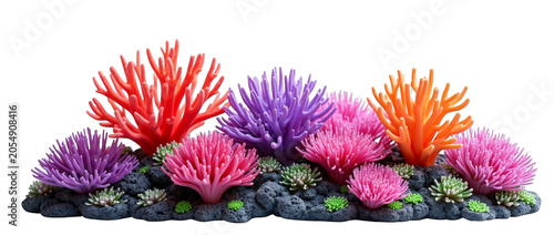 Colorful Artificial Aquarium Coral Set Isolated on Transparent Background