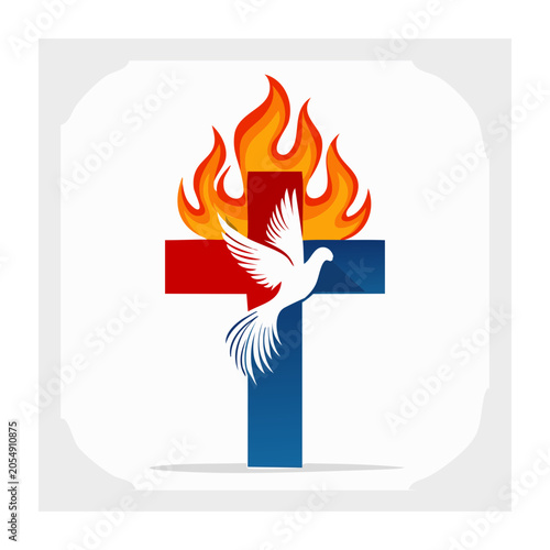 Christian cross with dove and flame vector graphic