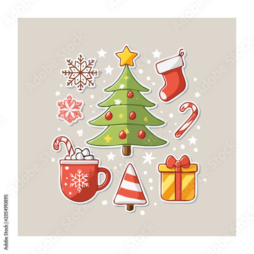 Christmas decorations flat design illustration