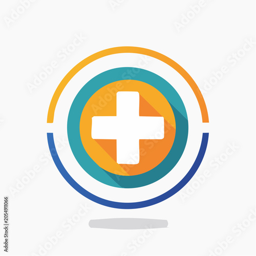 Medical Cross Icon with Circles and Shadow