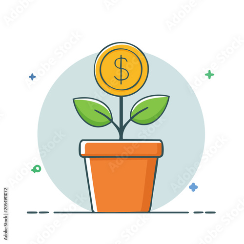 Money Plant Growing in Pot Cartoon Vector