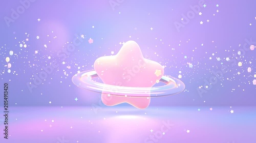 Dreamy star-shaped planet with glowing lights and magical sparkles animation. (loop)