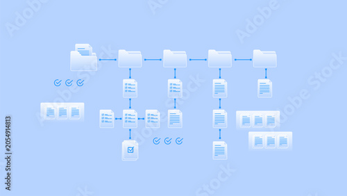 Document management workflow system with folder structure, file processing pipeline and task checklist document integration.