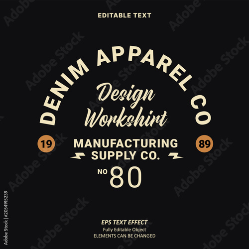Editable Text Effect Vector of Black cream street wear bikers modern work shirt Uniform or denim jacket Design for Printing, garment, merchandise, apparel, small business