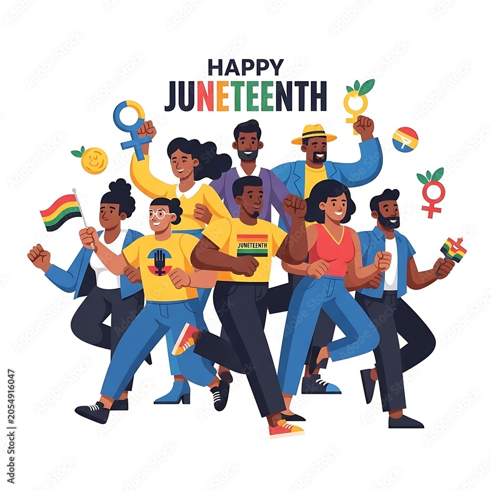 Obraz premium Diverse group of people celebrating Juneteenth with joy and unity.