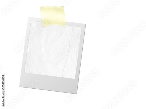 Vintage photo frame card with textured paper and adhesive yellow tape, isolated on transparent PNG background