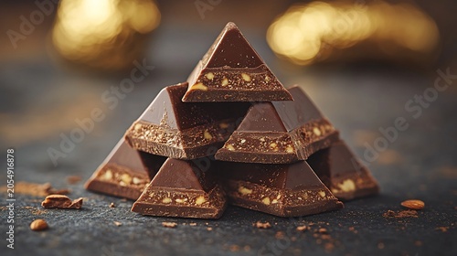 Chocolate Pyramid with Nuts on Dark Surface