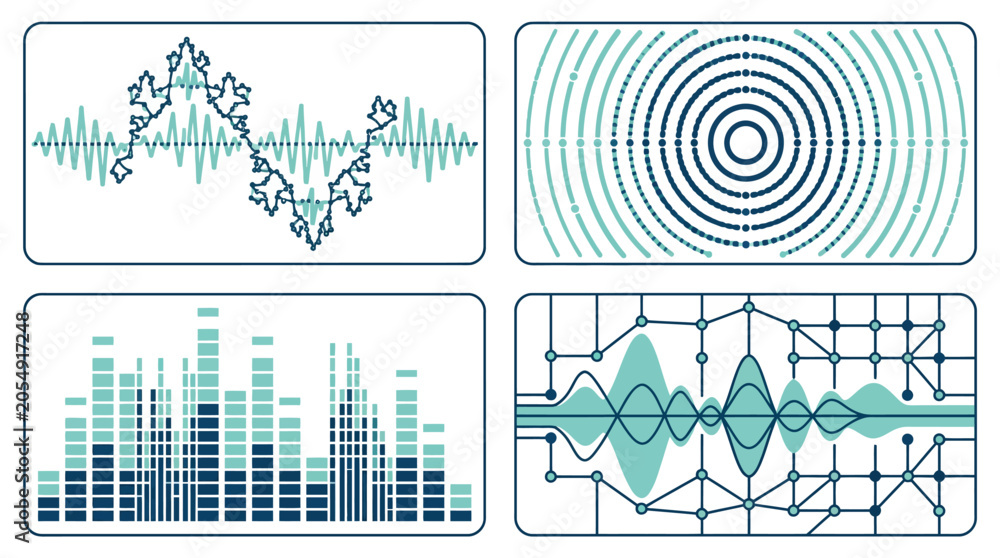 Naklejka premium A set of four abstract digital data visualization charts