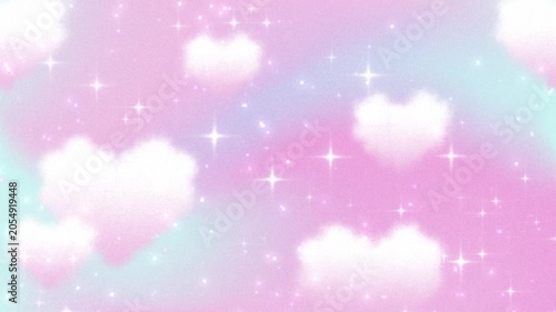 dreamy pastel gradient background with heart clouds and sparkling stars animation in the sky