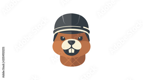 Minimal beaver mascot, simple geometric style, helmet, clean modern vector logo, cartoon, vector, illustration, icon, person, glasses, design, character, people, hat, business, concept