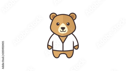 Minimalist doctor bear mascot logo, simple geometric shapes, friendly healthcare character, clean vector artwork, modern branding style, flat colors, isolated background, bear, teddy, cartoon, animal,