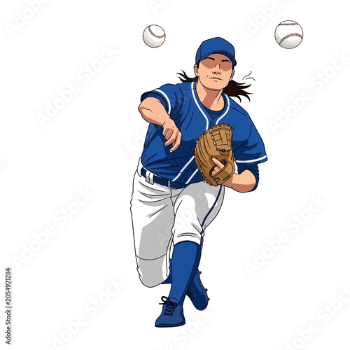 фотографія Female Pitcher Throwing Changeup Flat Vector Illustration