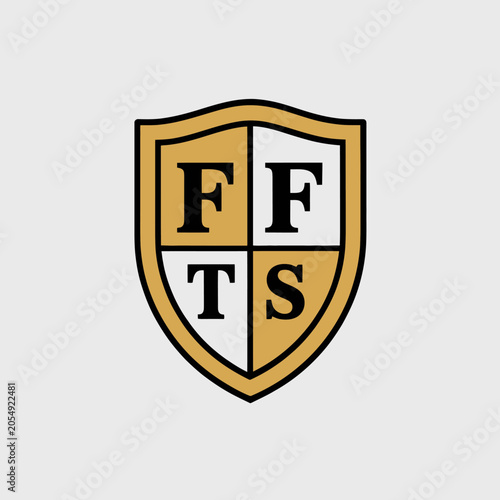 Minimalist gold and white shield emblem with letters