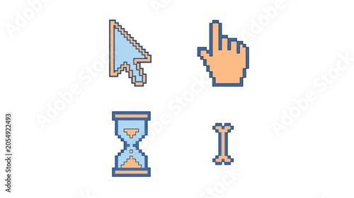 Four pixel art computer cursors on a white background
