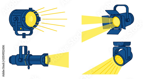 A collection of various professional stage lighting equipment icons