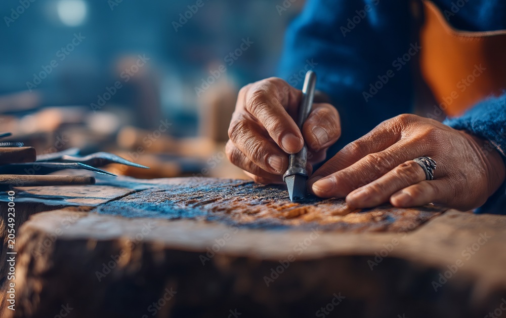 Obraz premium Skilled Craftsperson Restoring Antique Object with Careful Attention