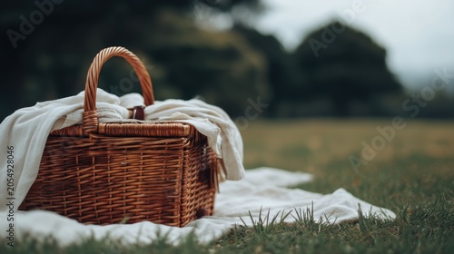 Picnic basket on blanket