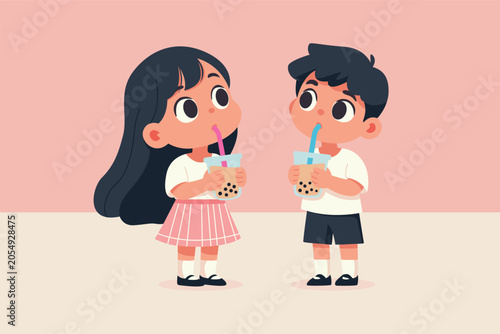 Kids Drinking Boba Illustration