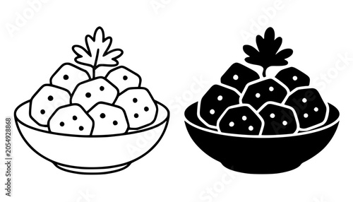 Fényképezés Potato salad illustration, minimalist outline and silhouette icon, for food desi