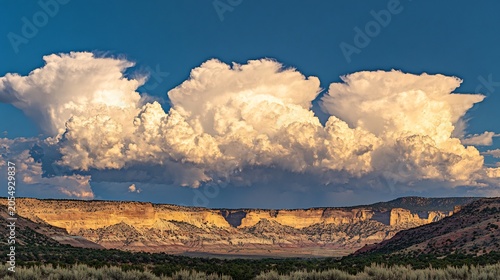 Cumulus Clouds over Desert Canyon Landscape at Sunset
