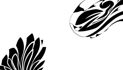 Illustration of Black floral and wave patterns on white background for design.
