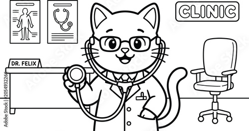 Konstfotografi Dr felix cat doctor coloring page for kids fun veterinary clinic illustration