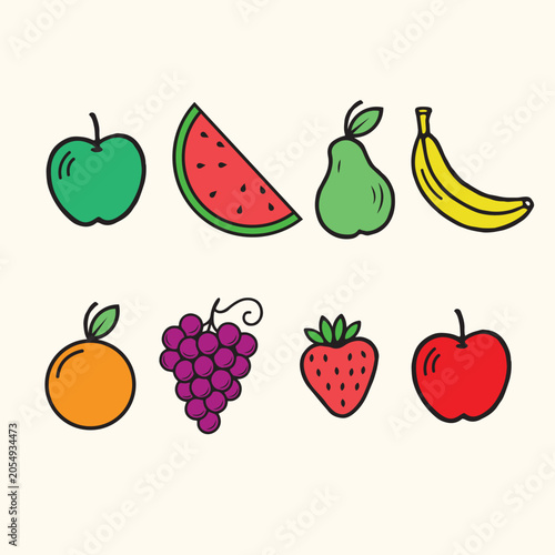 Colorful Cartoon Fruits Collection