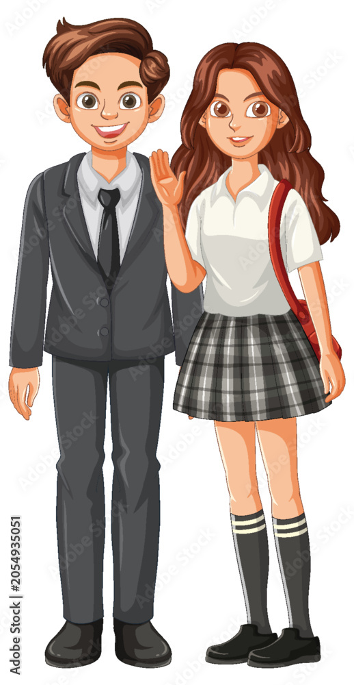 Obraz premium Smiling Schoolboy and Schoolgirl Standing Together in Uniform