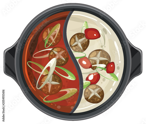 Yin Yang Hot Pot with Mushrooms and Vegetables