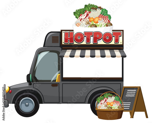 Hotpot Food Truck with Fresh Ingredients Illustration
