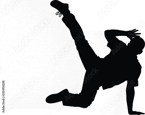 Foto Breakdance dancer silhouette performing hip hop street dance move vector illustr