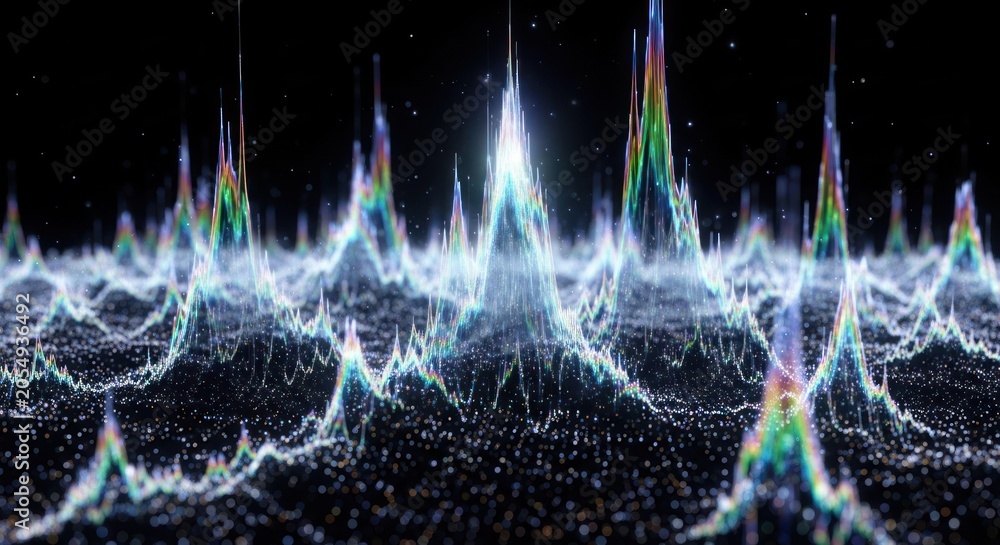 Fototapeta premium Abstract digital landscape of glowing peaks and data points