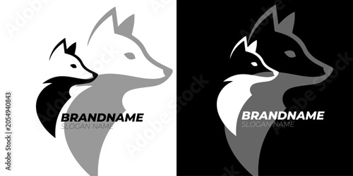 Minimalist Two Foxes Silhouette Logo Vector Design