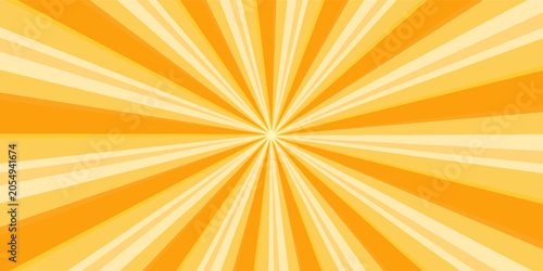Orange stripes burst lines background. Sun ray light. Radiate sunlight. Vintage stripes halftone radial wallpaper for poster, banner.Circus background of spiral yellow orange rays vector.