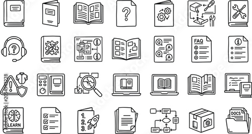 Billede på lærred User Manual and Guide Documentation Icon Set Featuring Instruction Books Technic