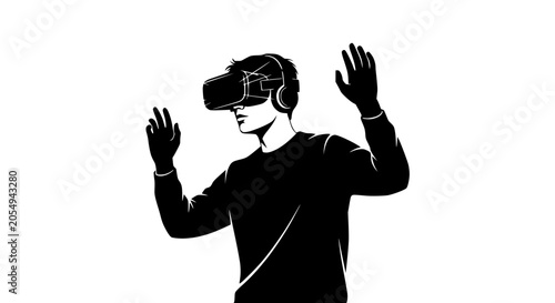 фотографія Man wearing VR headset, immersed in virtual reality, futuristic technology, inte