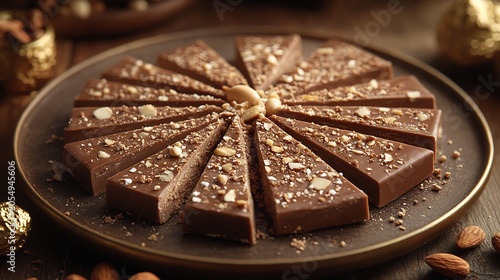 Chocolate Cake Slices on Plate with Nuts