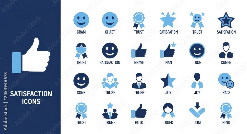 Fototapeta premium Set of Satisfaction and Trust Icons for Business Feedback, Customer Service, and User Experience Design in Blue and White