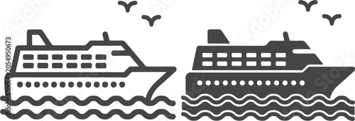 Foto Cruise ship vector icon collection isolated, ocean liner transportation and mari