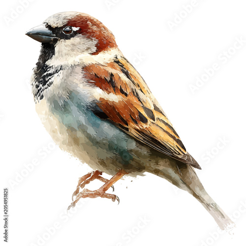 Fotografija Stylized watercolor Sparrow vector, modern artistic illustration with high-quality details on a pure white background