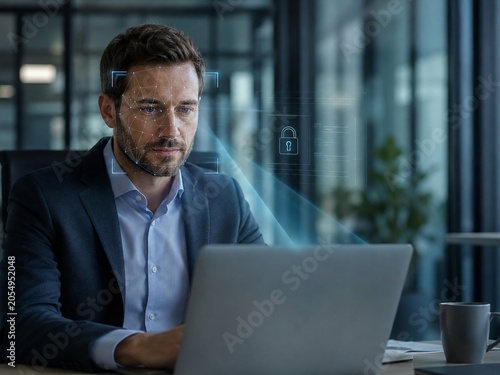 Professional using facial recognition for secure access