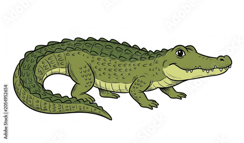Cuadro en lienzo Hand drawn green crocodile vector illustration