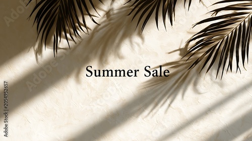 Minimalistic summer sale background with palm leaves shadows